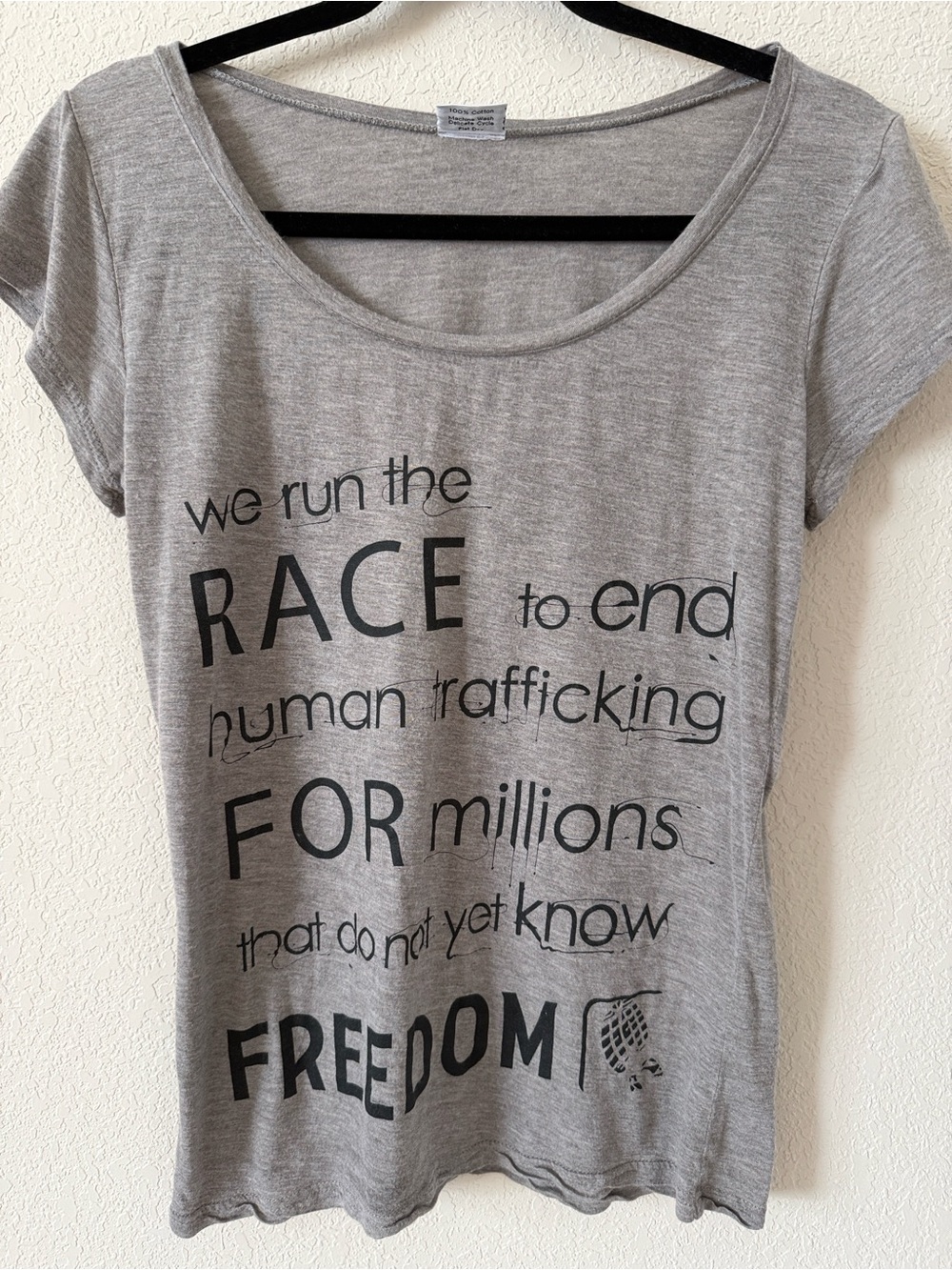 We Run the Race Gray Short Sleeve Tee - Freedom Graphic